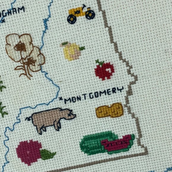 Wall Decor Alabama State Map Cross Stitch Framed Embroidery